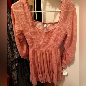 Elegant Pink Smocked Blouse